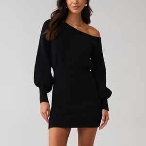 Black Off-Shoulder Sweater Dress Line & Dot Revolve
